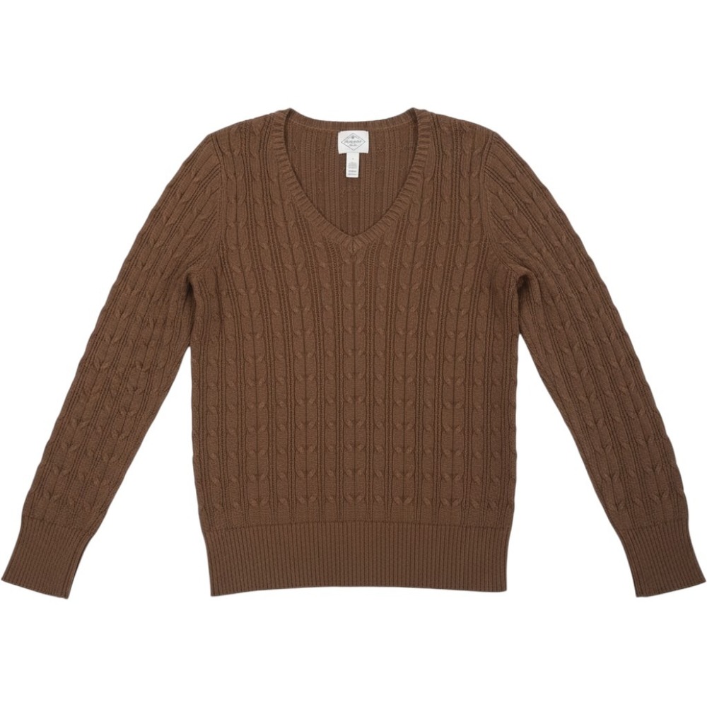 St Johns Bay Cable Knit Sweater Womens L Brown Excellent V-Neck Pullover Top